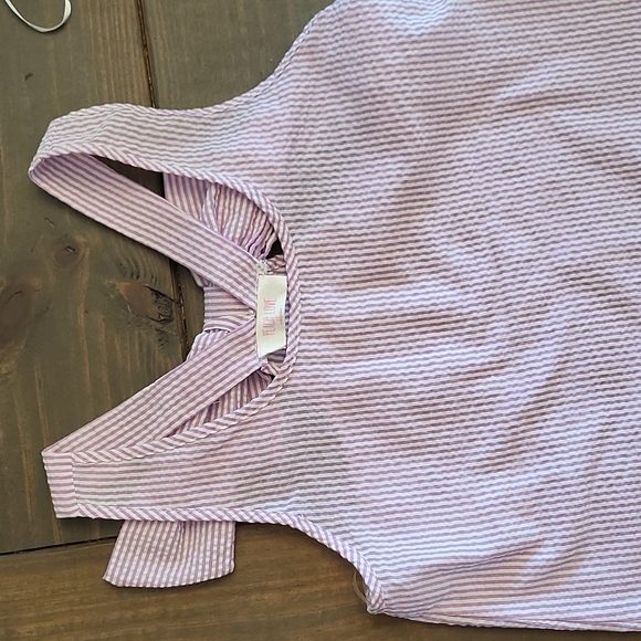 NWOT Purple and White Seersucker Ruffle and Bow Tank Top - Picture 2 of 8